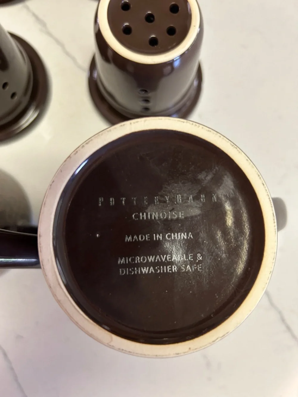 Pottery Barn Brown Chinoise Ceramic Tea Infuser or Coffee Mugs With Lids